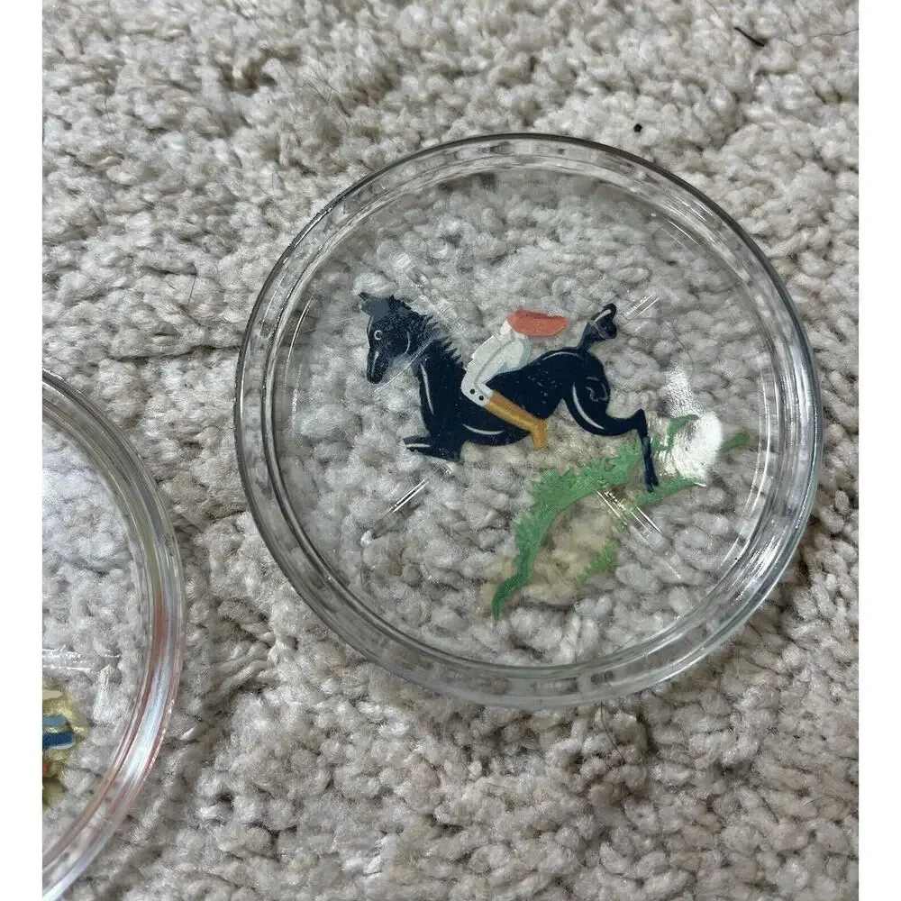 Vtg Set Of 4 Alberto Vegas Style 1940’s Glass Women In Sports Retro Coaster Set